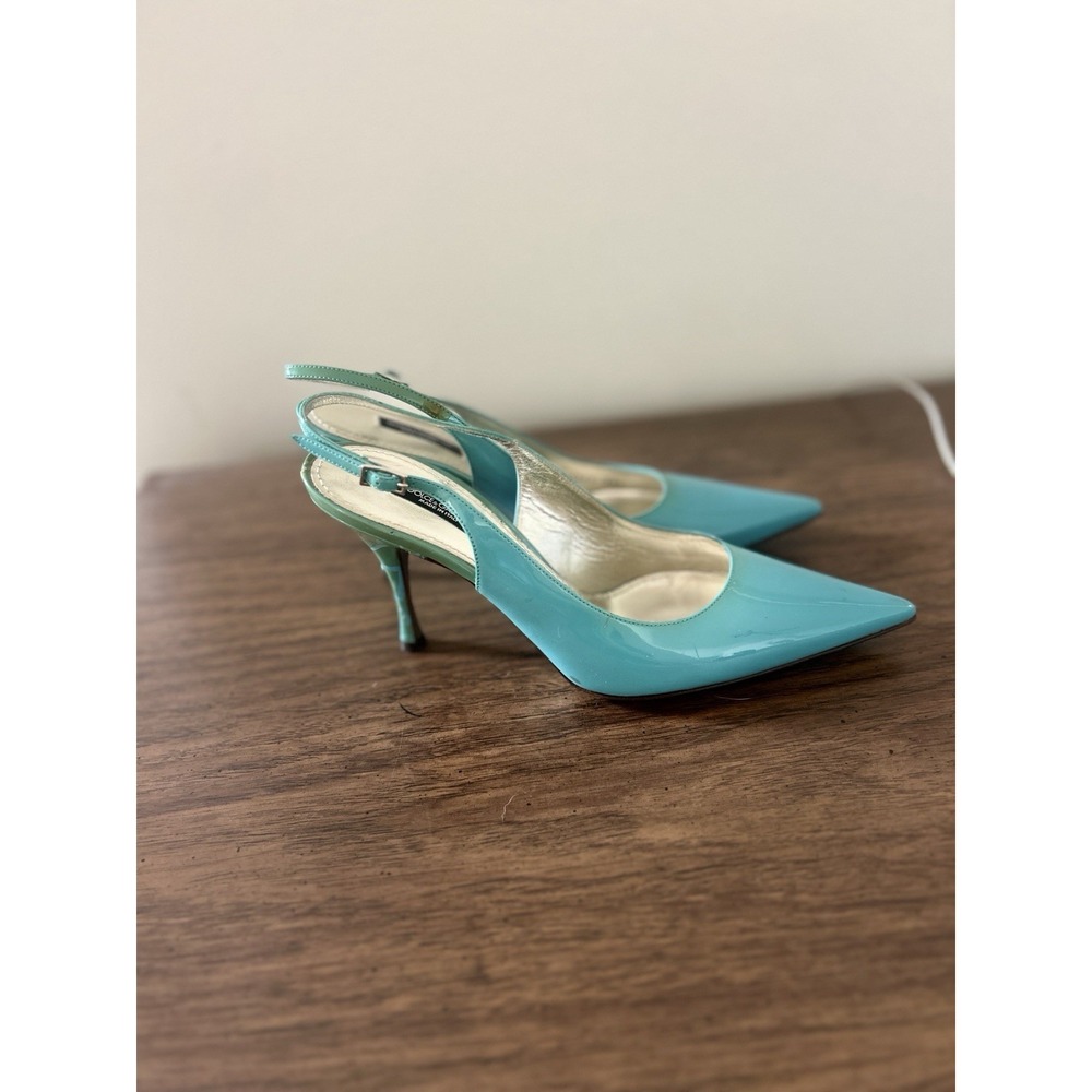 Dolce & Gabbana Patent Leather Slingback Pumps Turquoise EU 38.5 US 7.5/8 READ - Picture 16 of 16